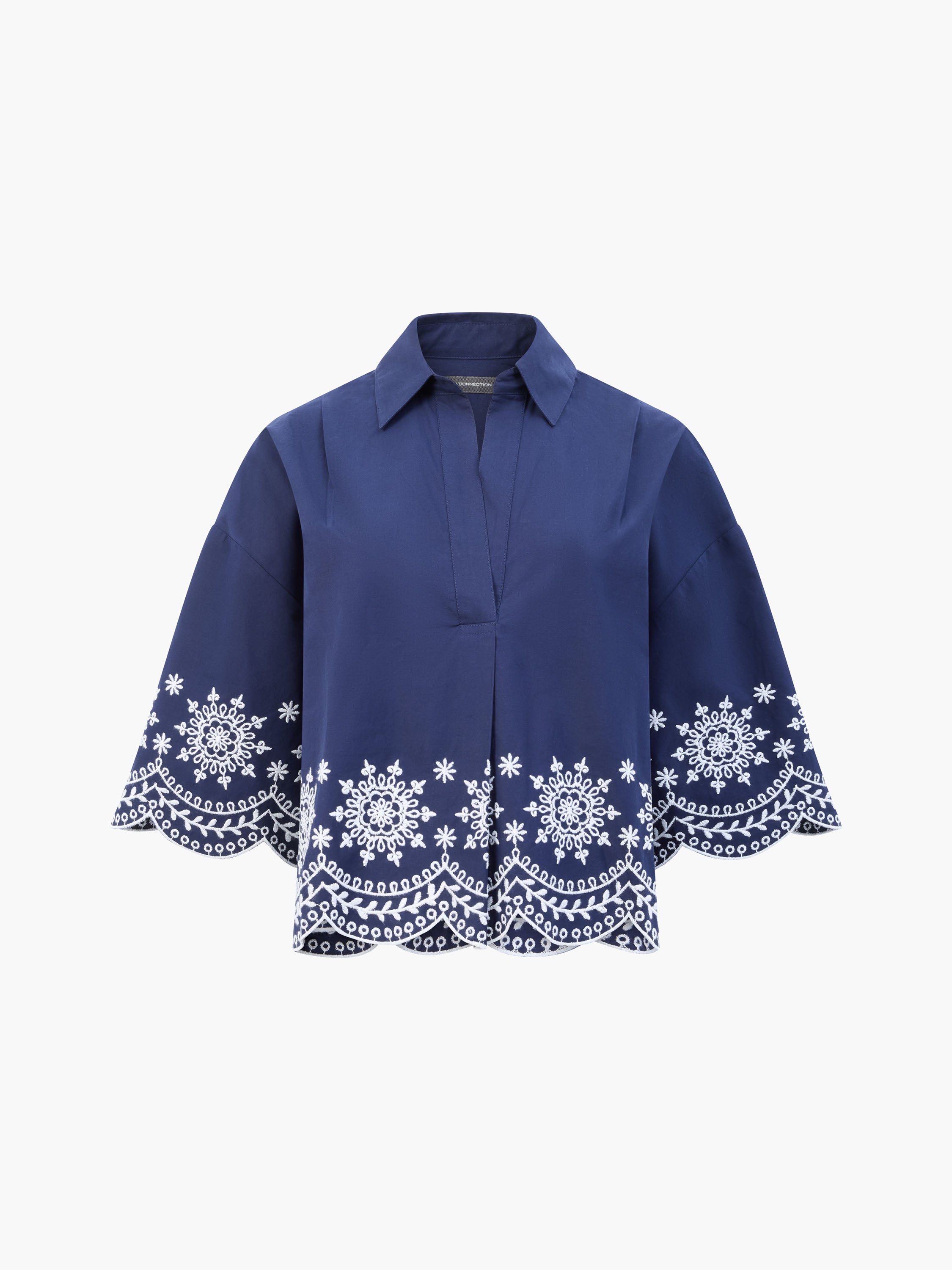 Embroidered Hem Popover Short Sleeve Shirt