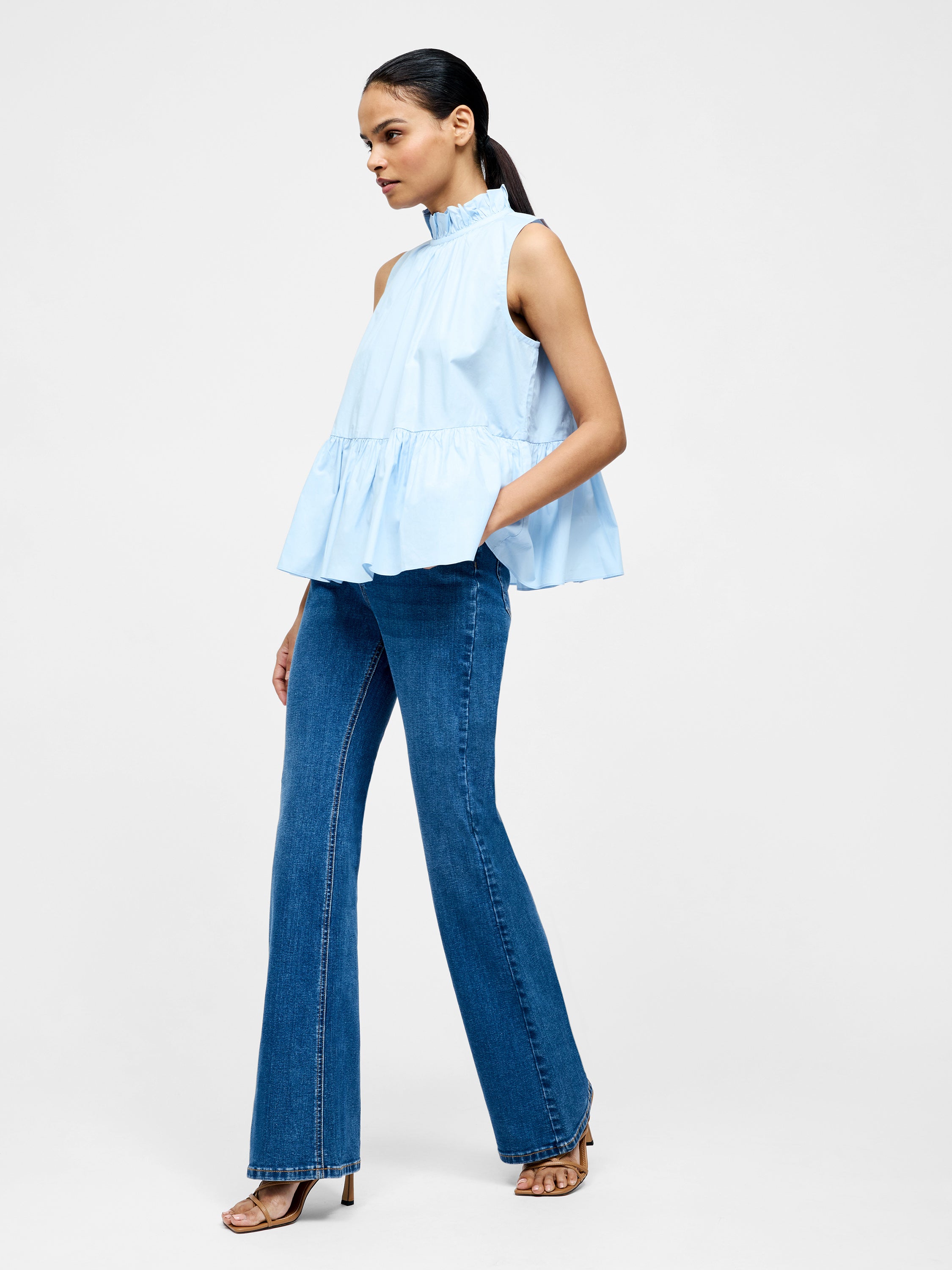 High Neck Sleeveless Poplin Top
