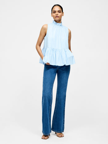 High Neck Sleeveless Poplin Top