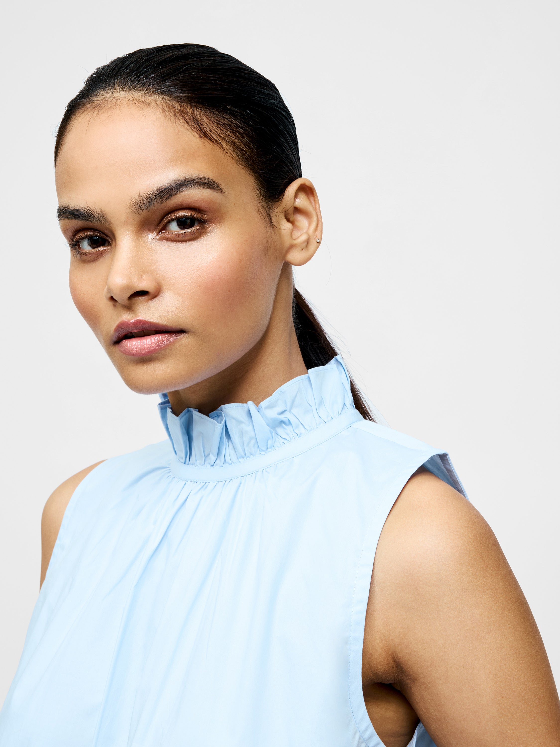 High Neck Sleeveless Poplin Top