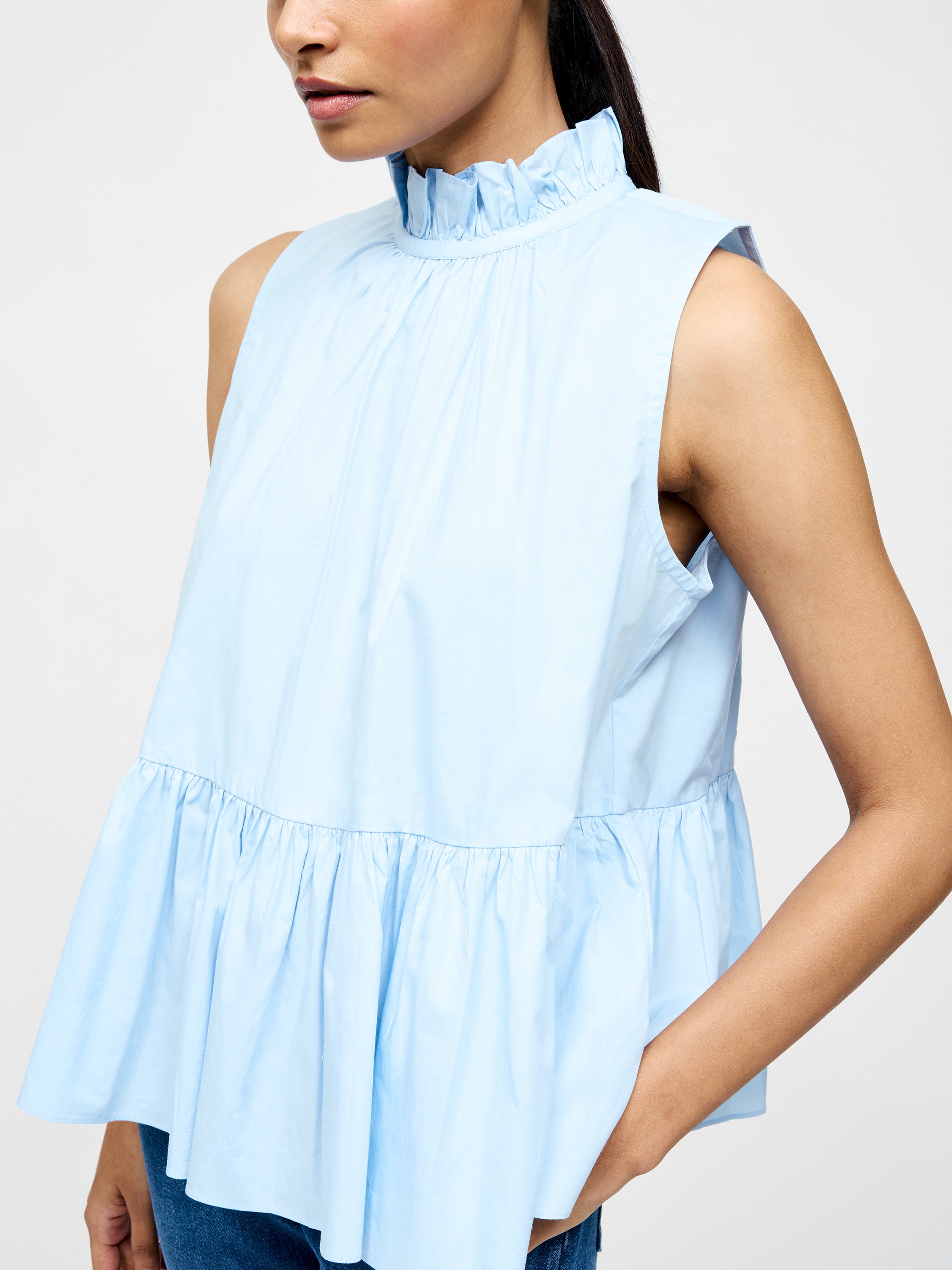 High Neck Sleeveless Poplin Top
