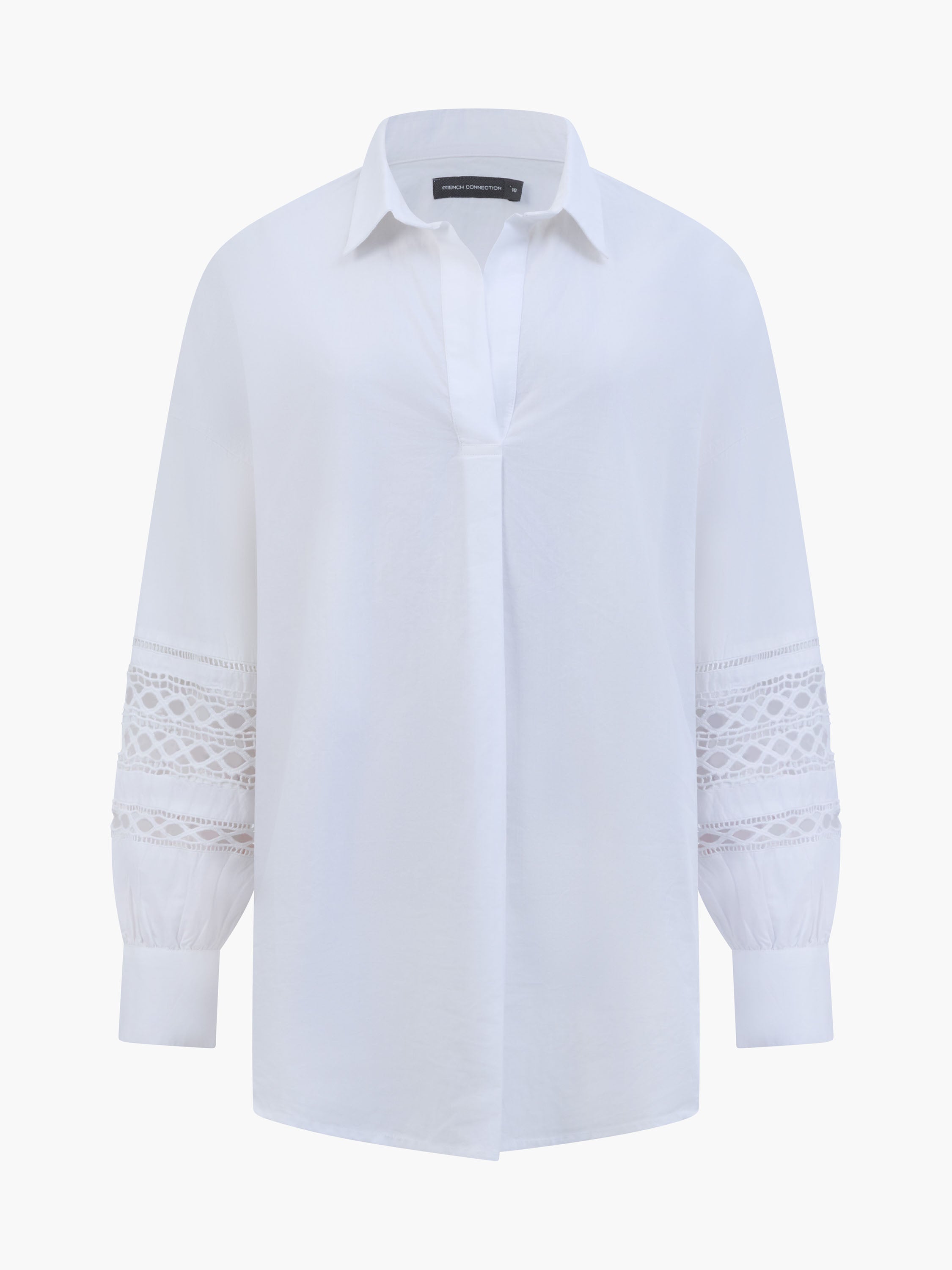 Crochet Trim Poplin Long Sleeve Popover Shirt
