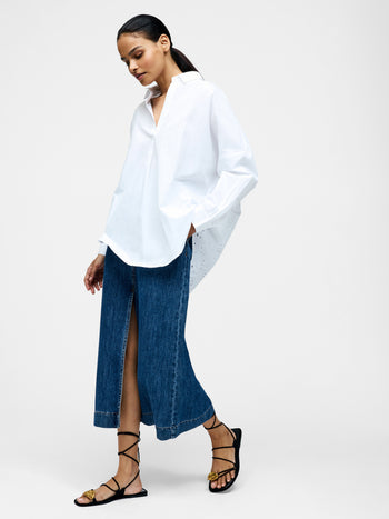 Broderie Back Long Sleeve Popover Shirt