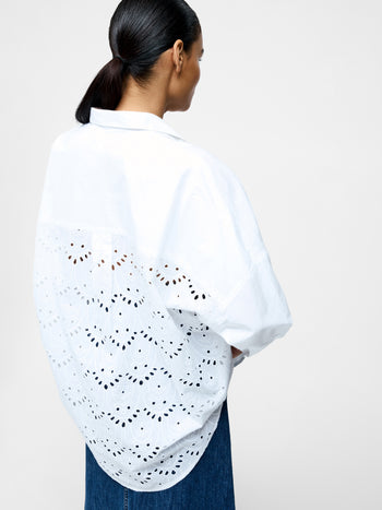 Broderie Back Long Sleeve Popover Shirt