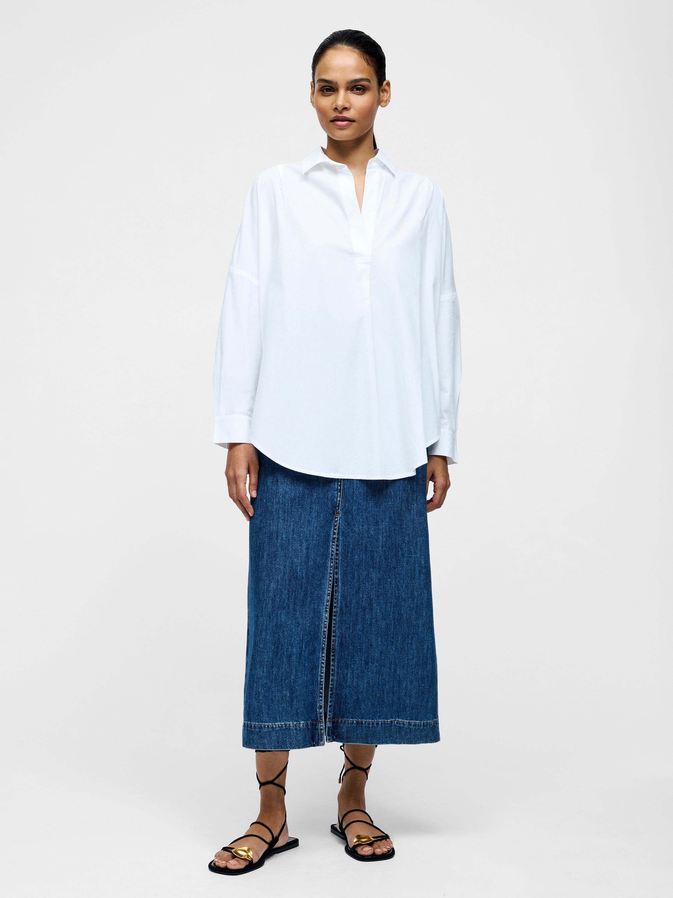 Broderie Back Long Sleeve Popover Shirt