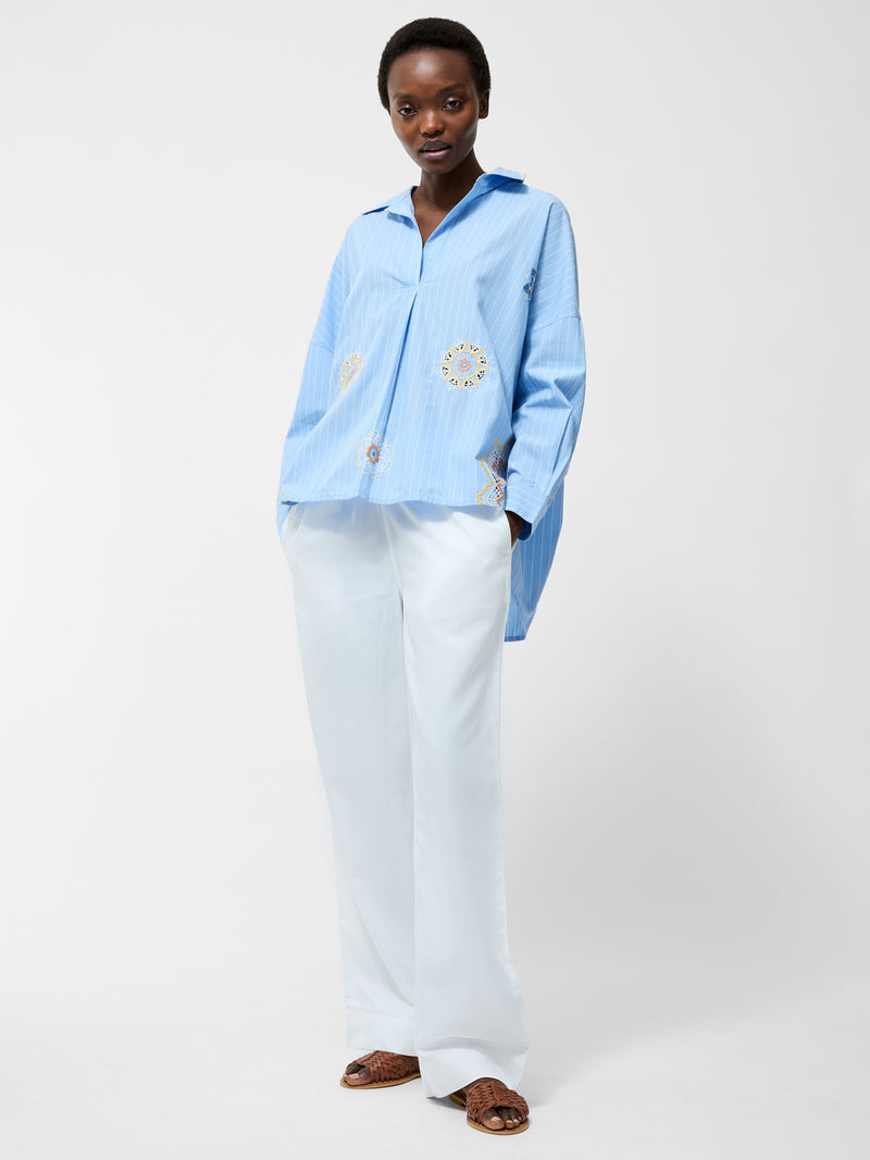 Embroidered Poplin Stripe Popover Shirt