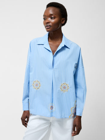 Embroidered Poplin Stripe Popover Shirt