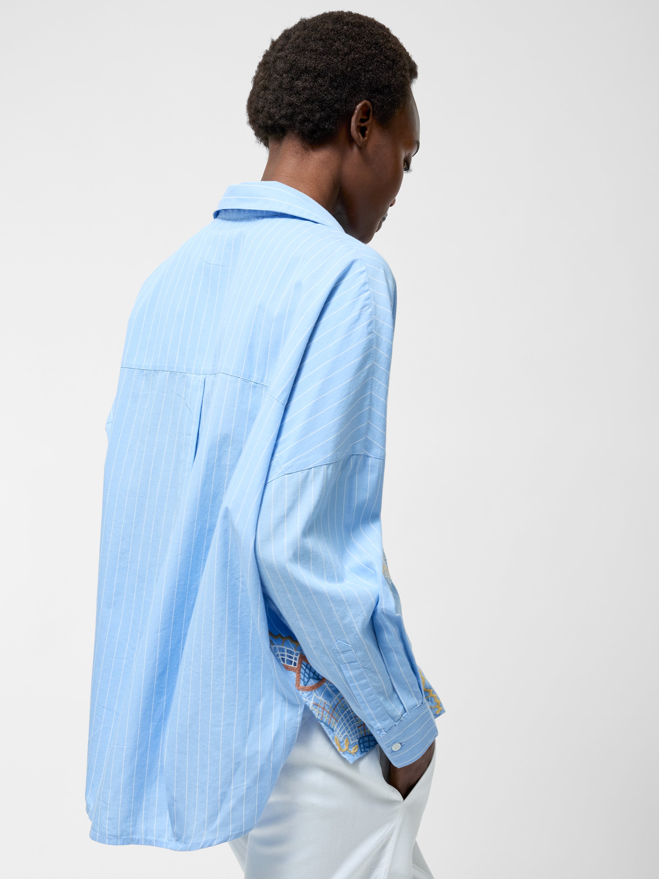 Embroidered Poplin Stripe Popover Shirt