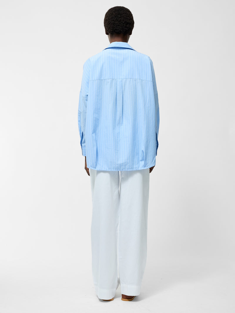 Embroidered Poplin Stripe Popover Shirt