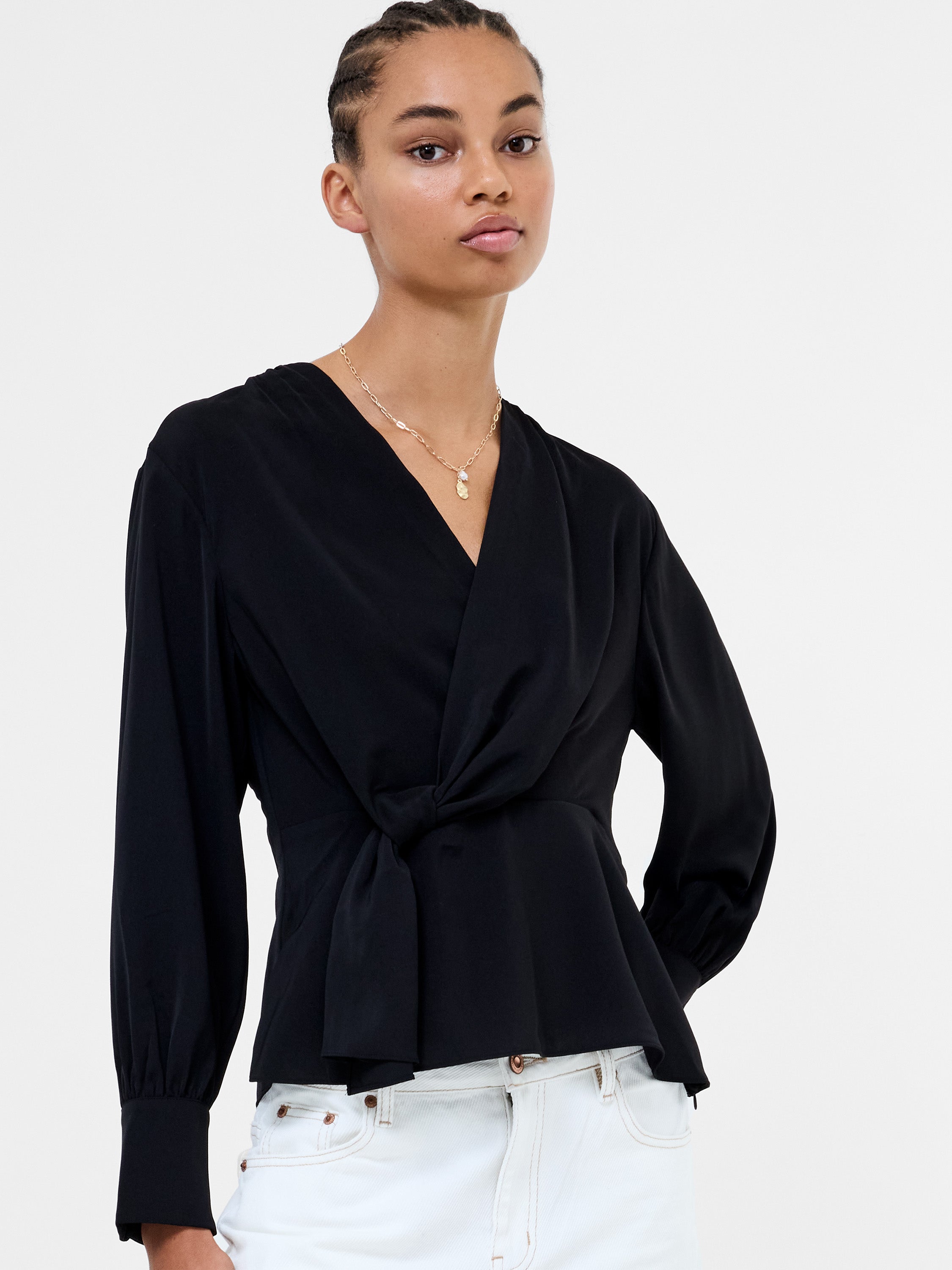 Laurel Crepe Wrap Peplum Top