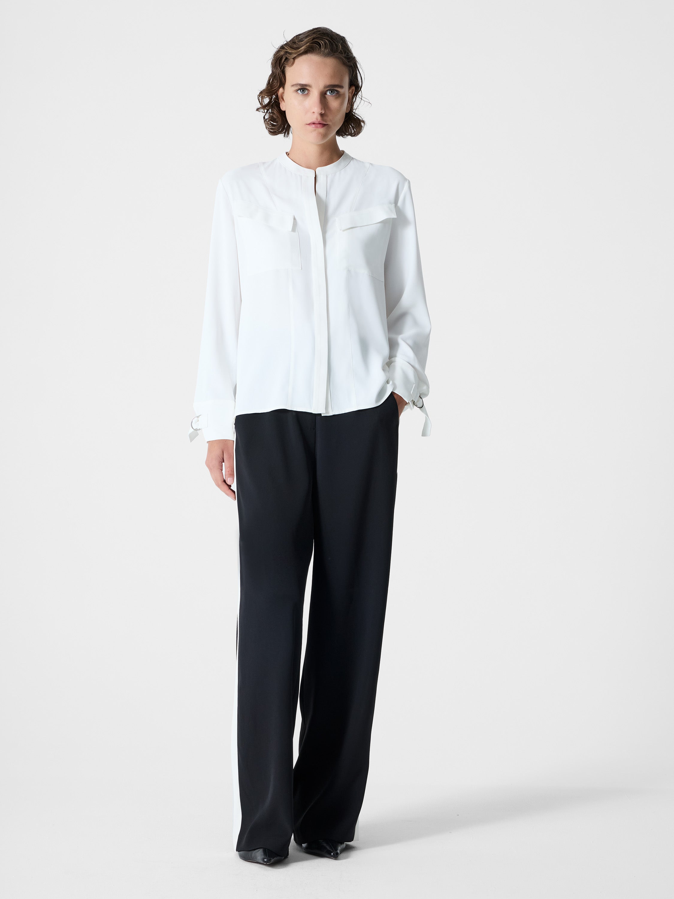 Mindy Collarless Long Sleeve Shirt Winter White