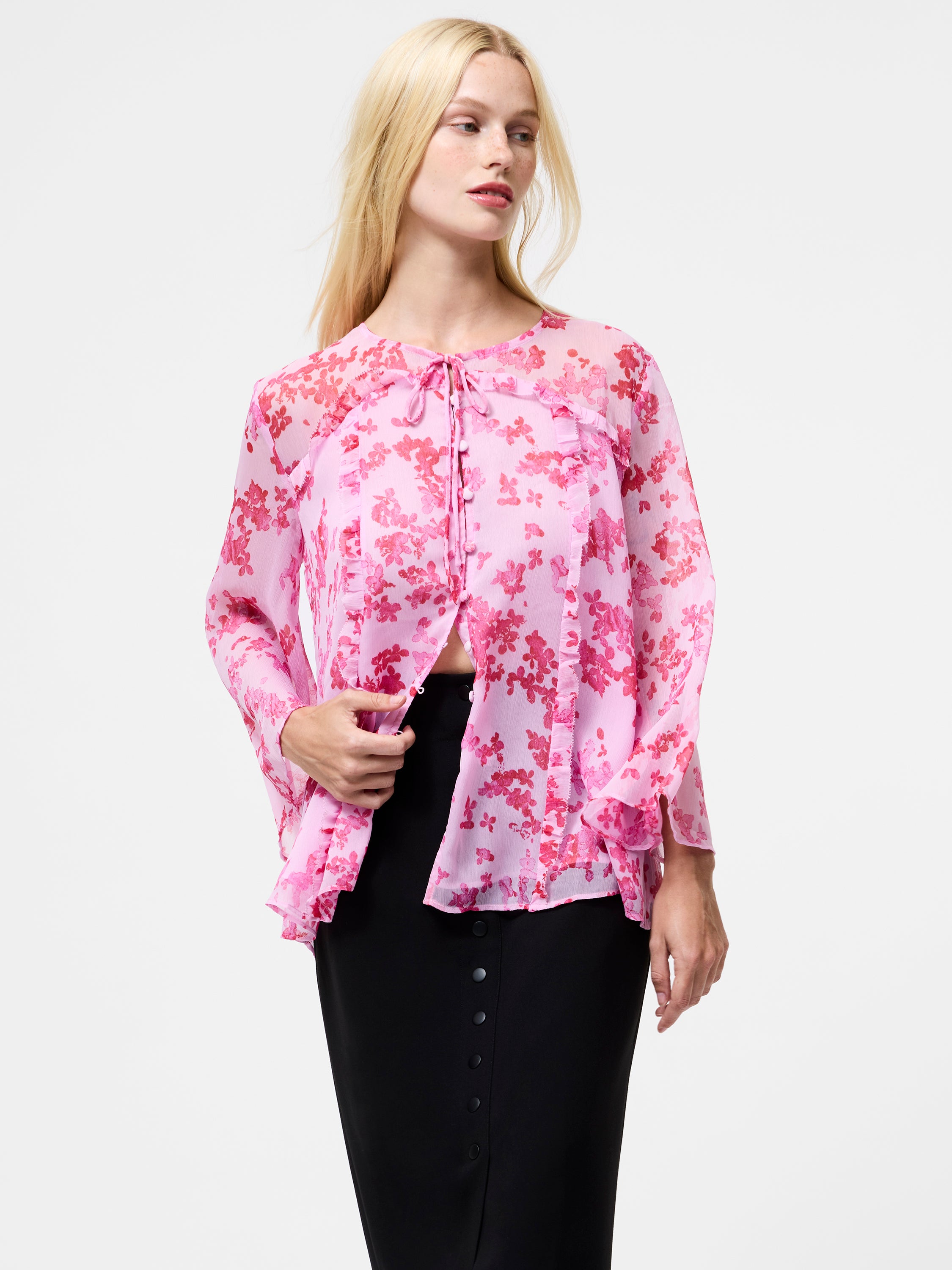 Isla Hallie Crinkle Tie Neck Top