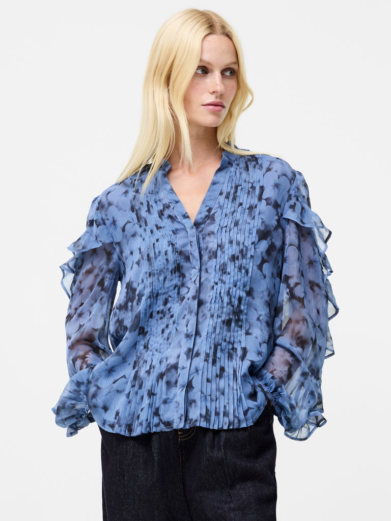Anita Hallie Crinkle Pintuck Blouse Blue Multi Slate | French