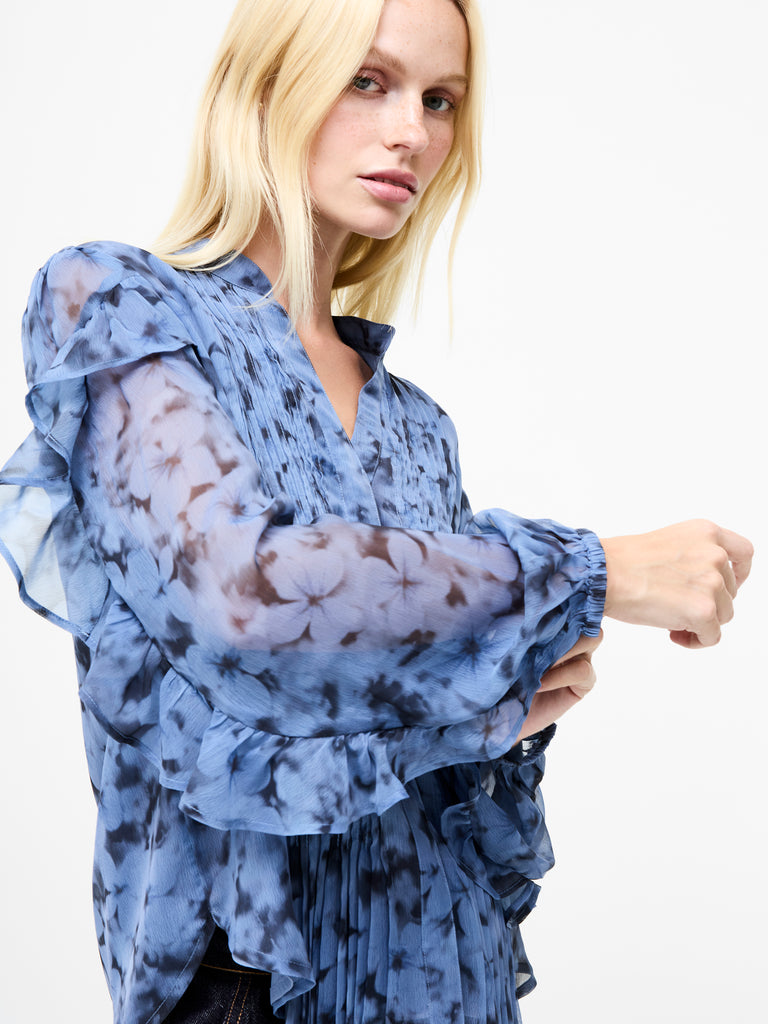 Anita Hallie Crinkle Pintuck Blouse Blue Multi Slate | French