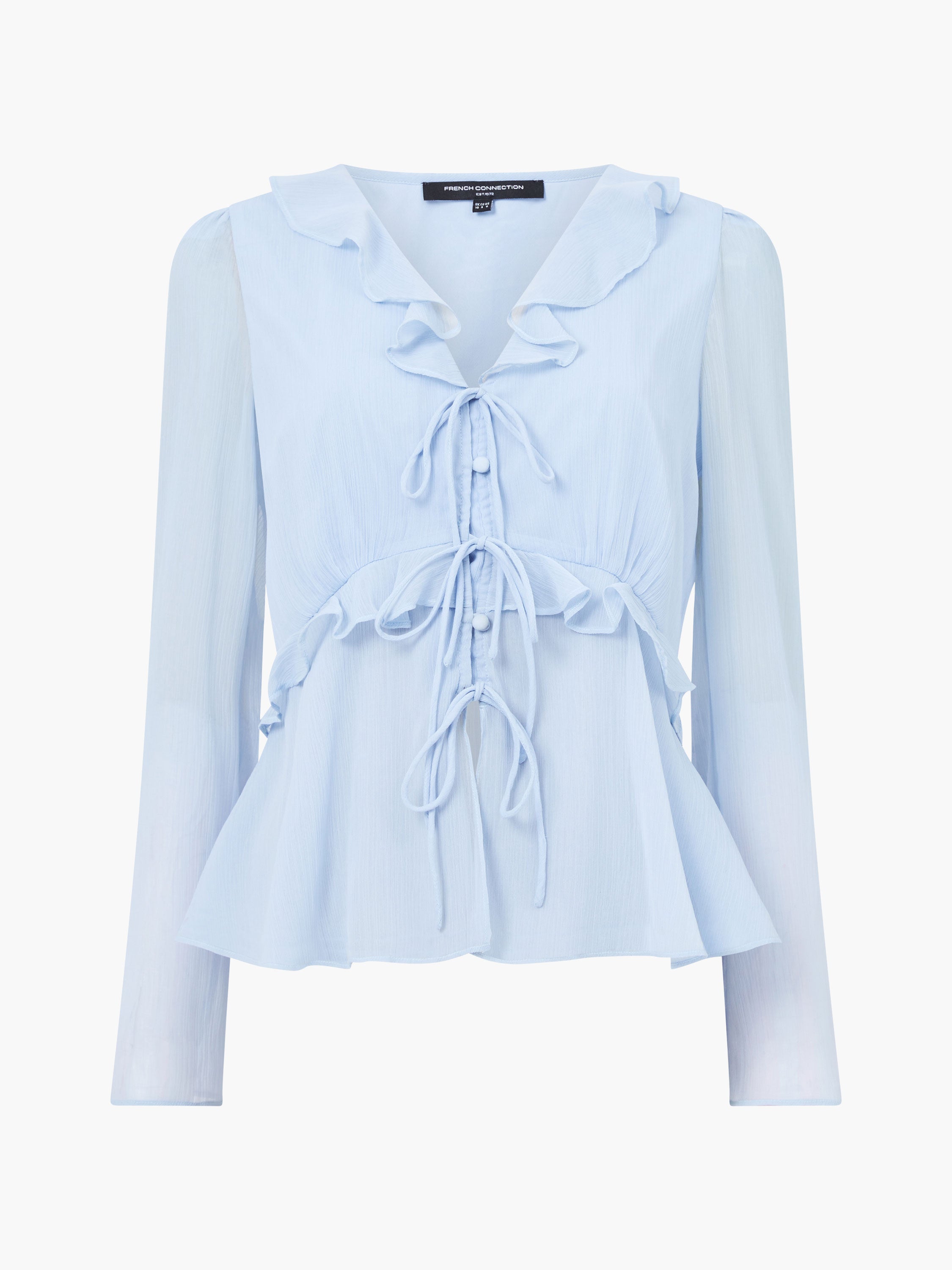 Emina Chiffon Frill Tie Up Top Arctic Blue | French Connection UK