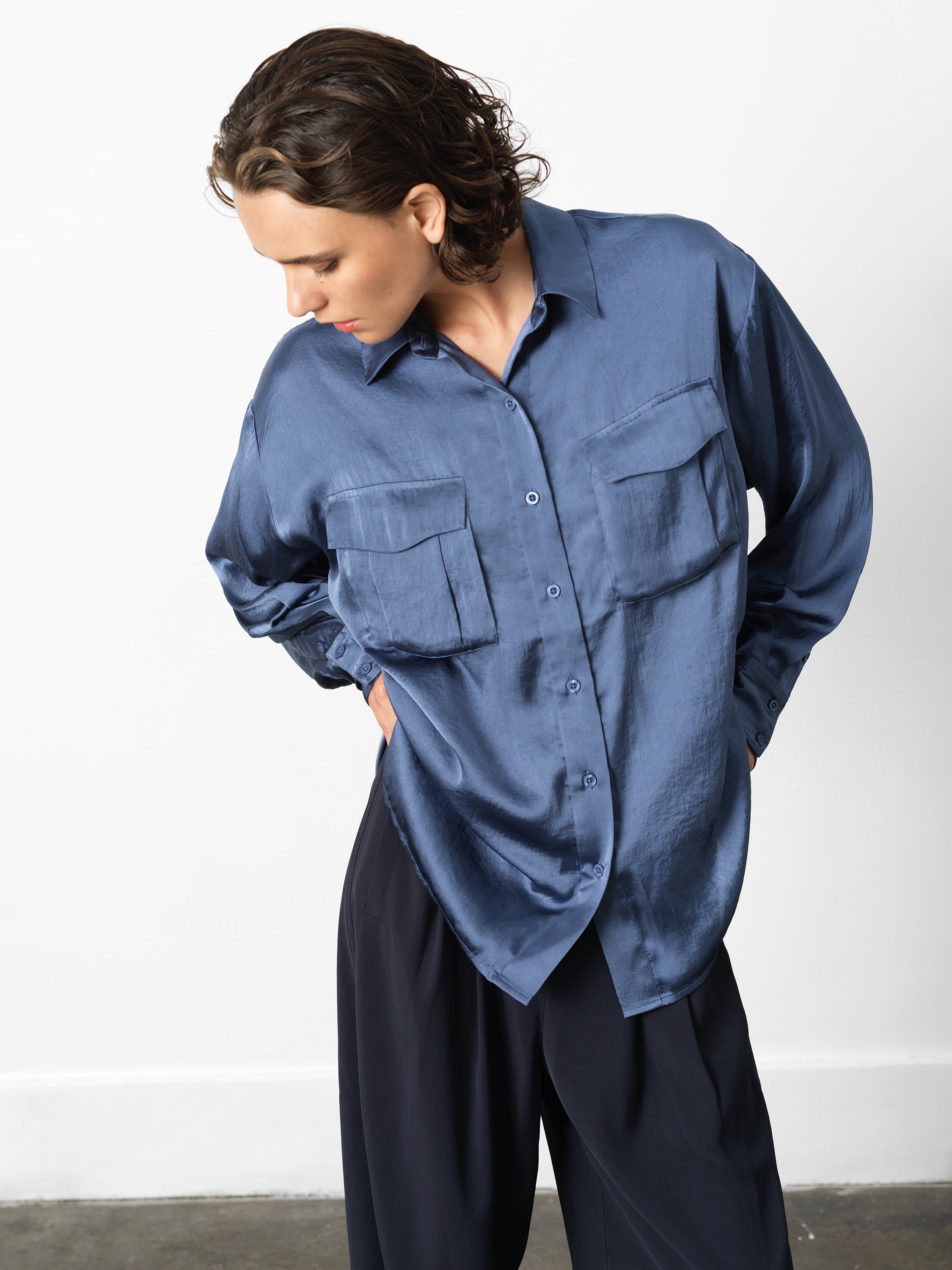 Paloma Satin Long Sleeve Shirt