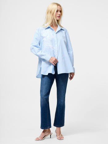 Cambria Cotton Embroidered Floral Stripe Shirt