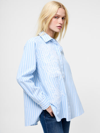 Cambria Cotton Embroidered Floral Stripe Shirt
