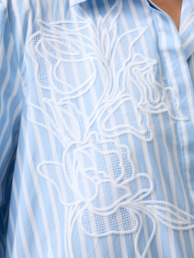 Cambria Cotton Embroidered Floral Stripe Shirt