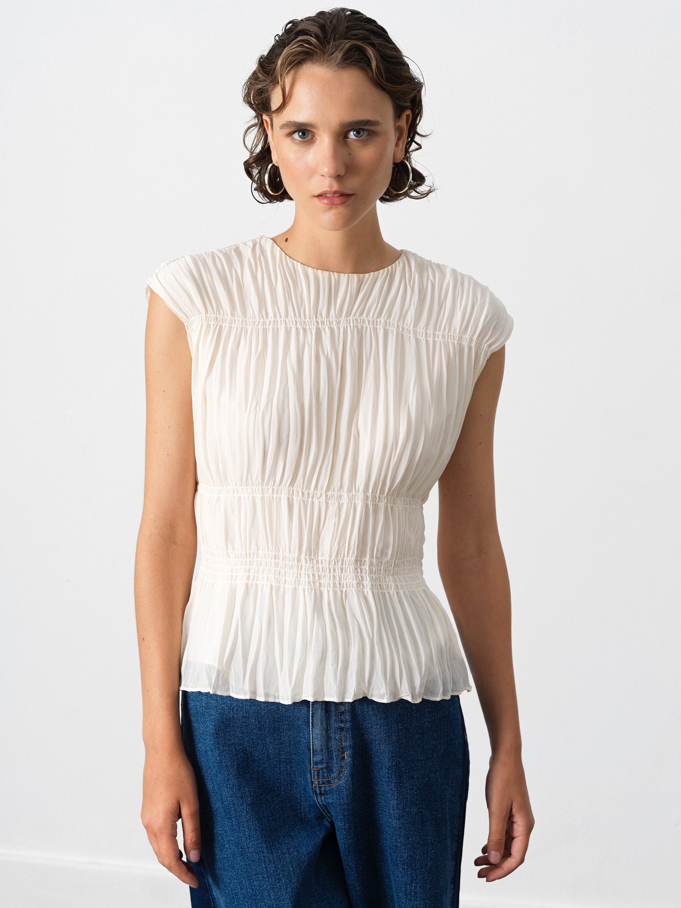 Saylor Pleated Georgette Sleeveless Top