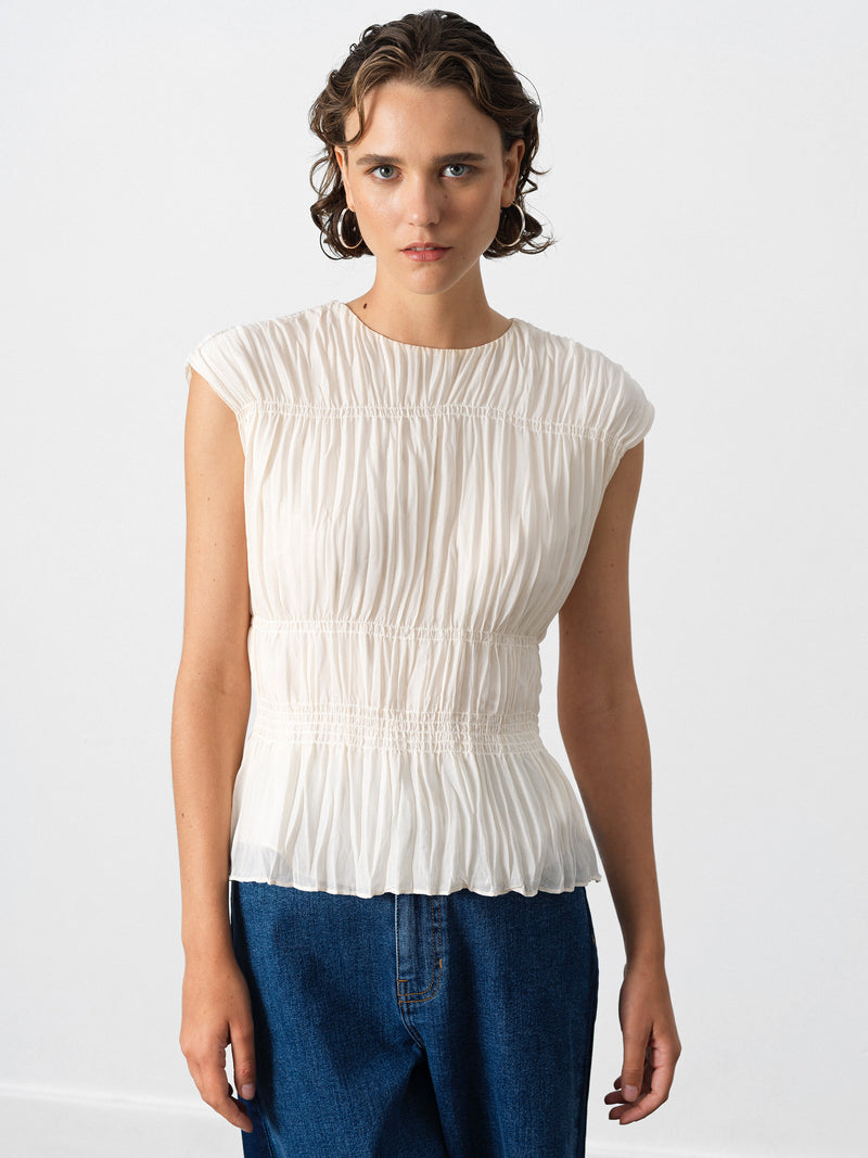Saylor Pleated Georgette Sleeveless Top