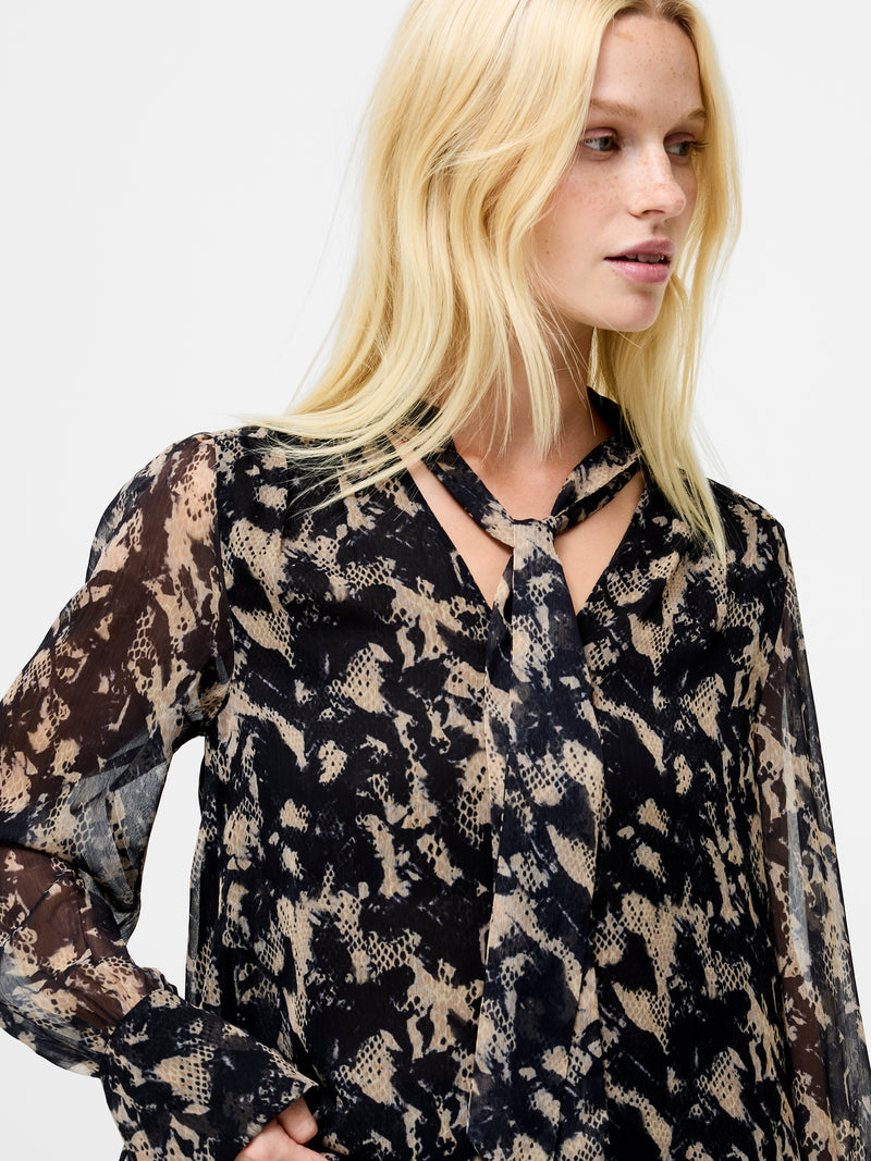 Amelia Hallie Crinkle Tie Neck Blouse