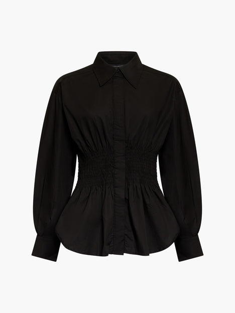 Cambria Cotton Smocked Button Down Shirt