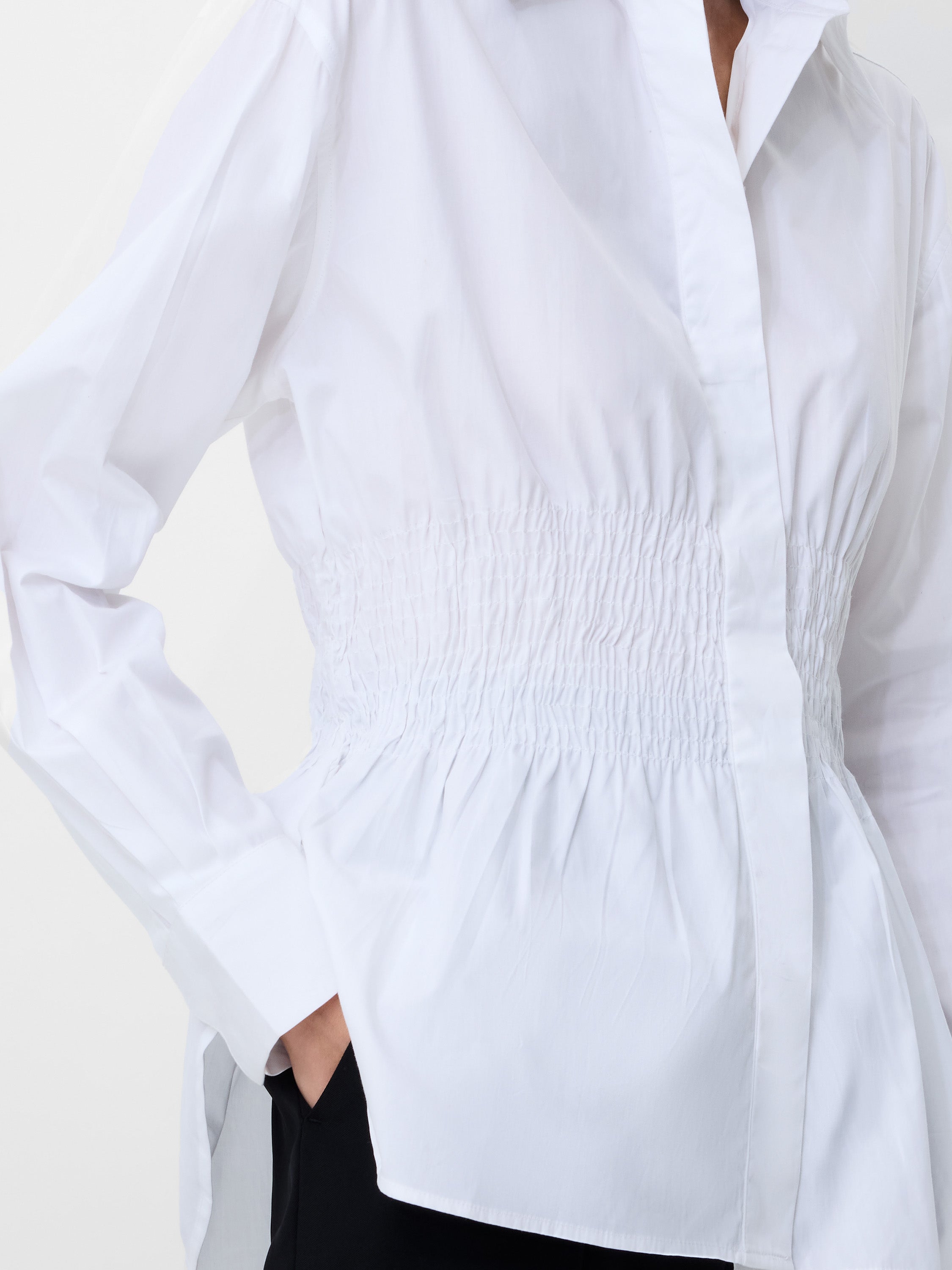 Cambria Cotton Smocked Button Down Shirt