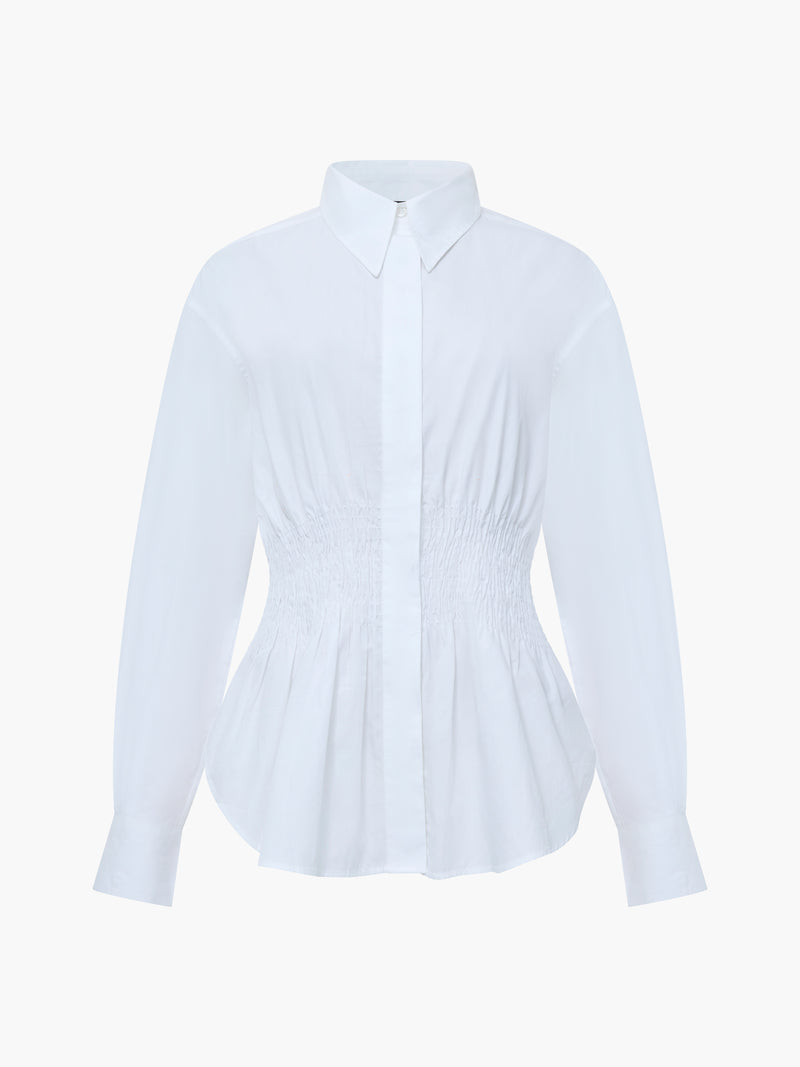 Cambria Cotton Smocked Button Down Shirt