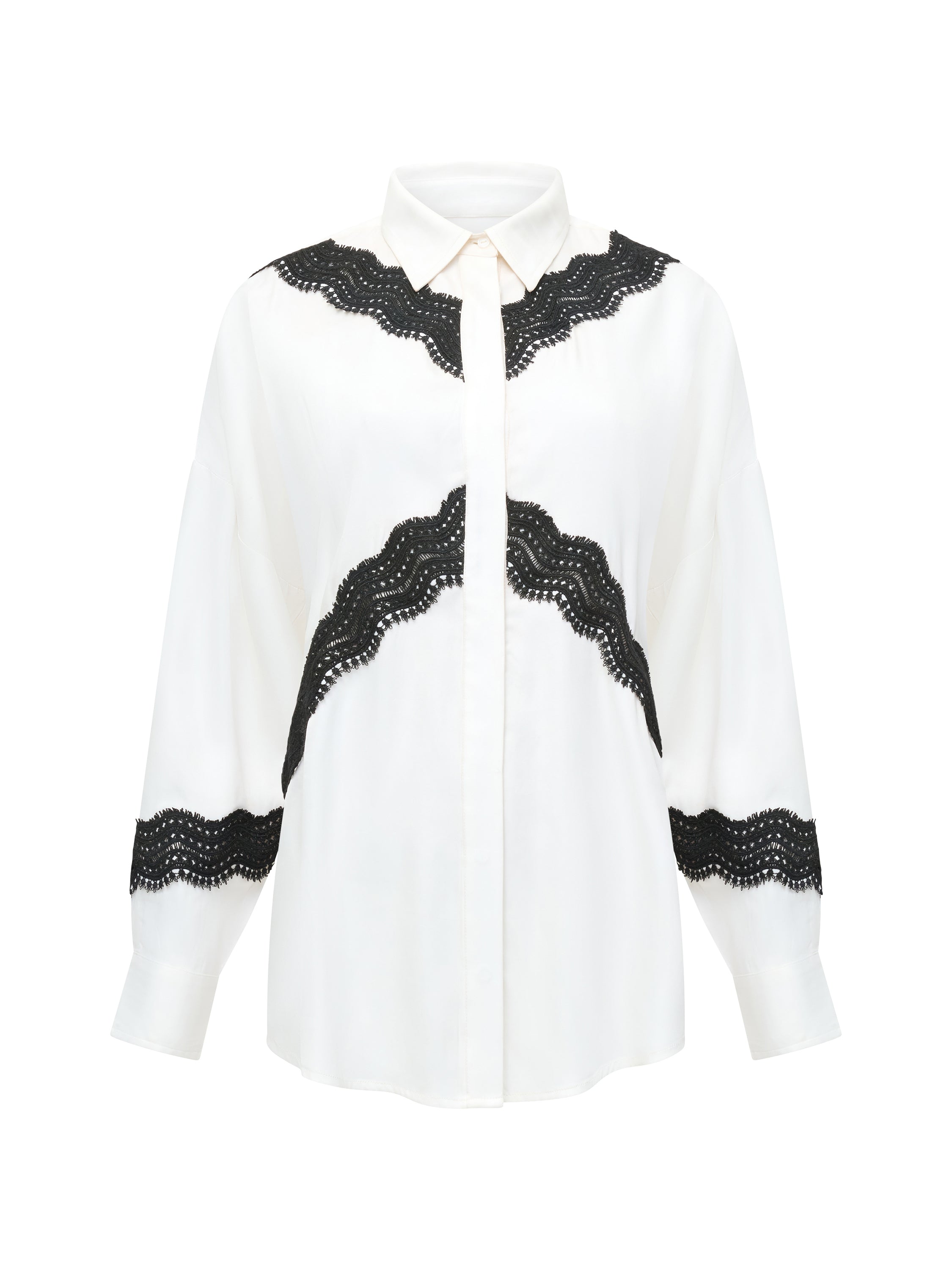 Candice Satin Lace Mix Long Sleeve Shirt