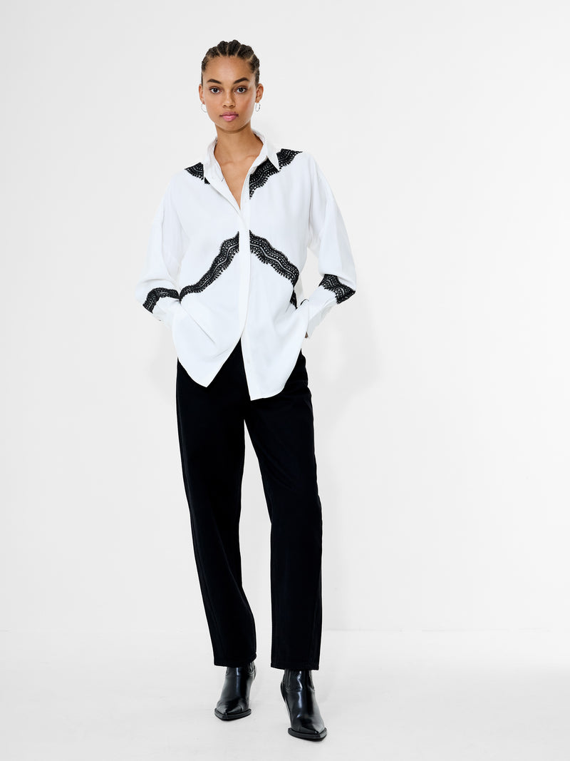 Candice Satin Lace Mix Long Sleeve Shirt