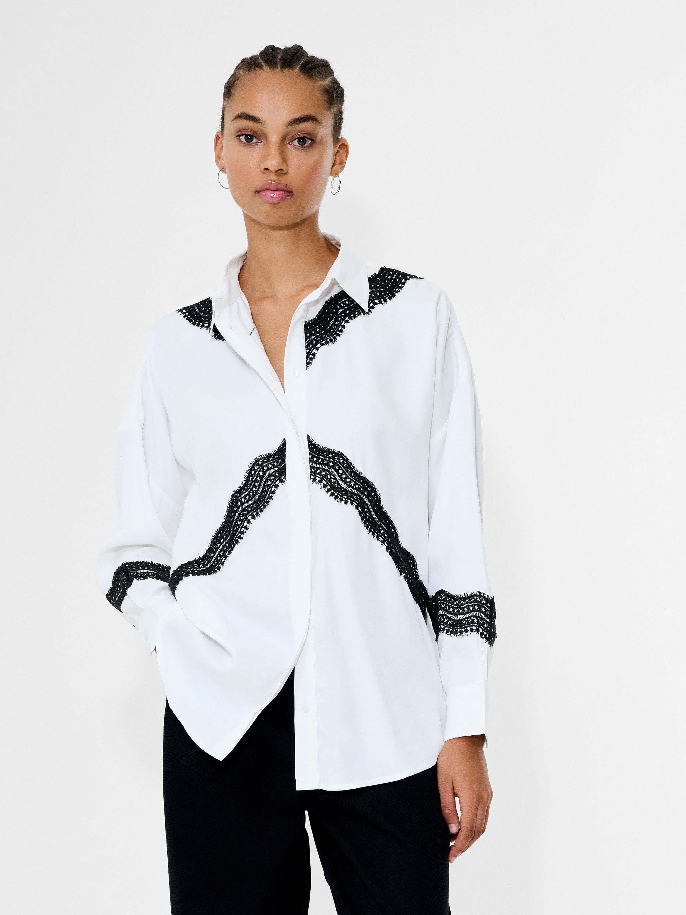 Candice Satin Lace Mix Long Sleeve Shirt