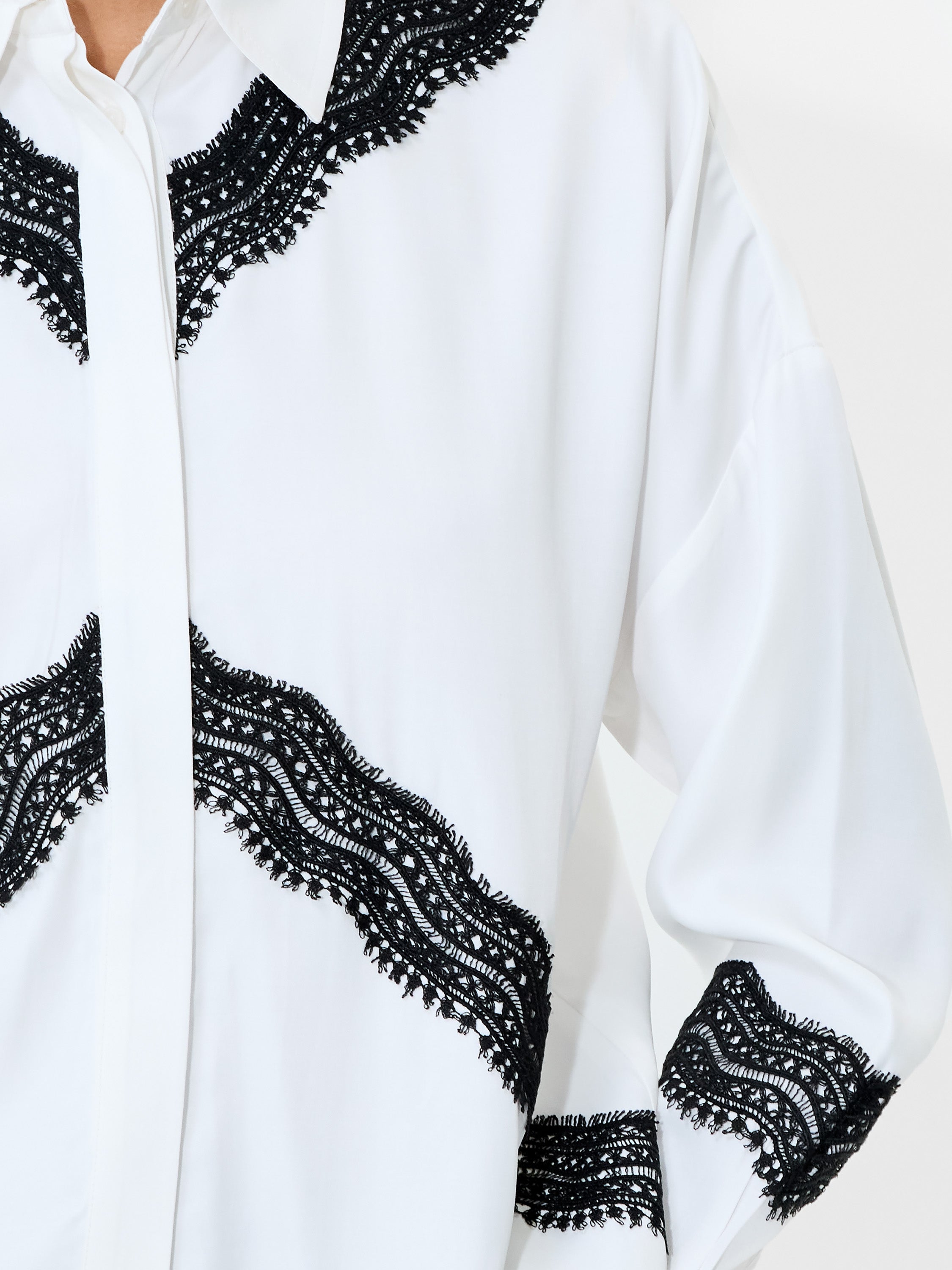 Candice Satin Lace Mix Long Sleeve Shirt