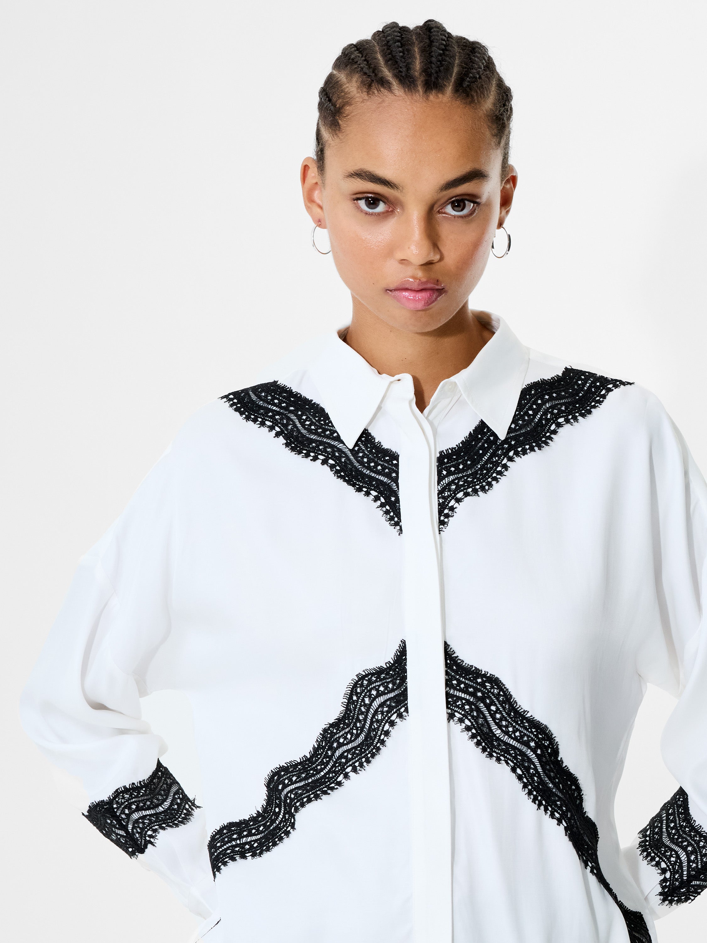 Candice Satin Lace Mix Long Sleeve Shirt