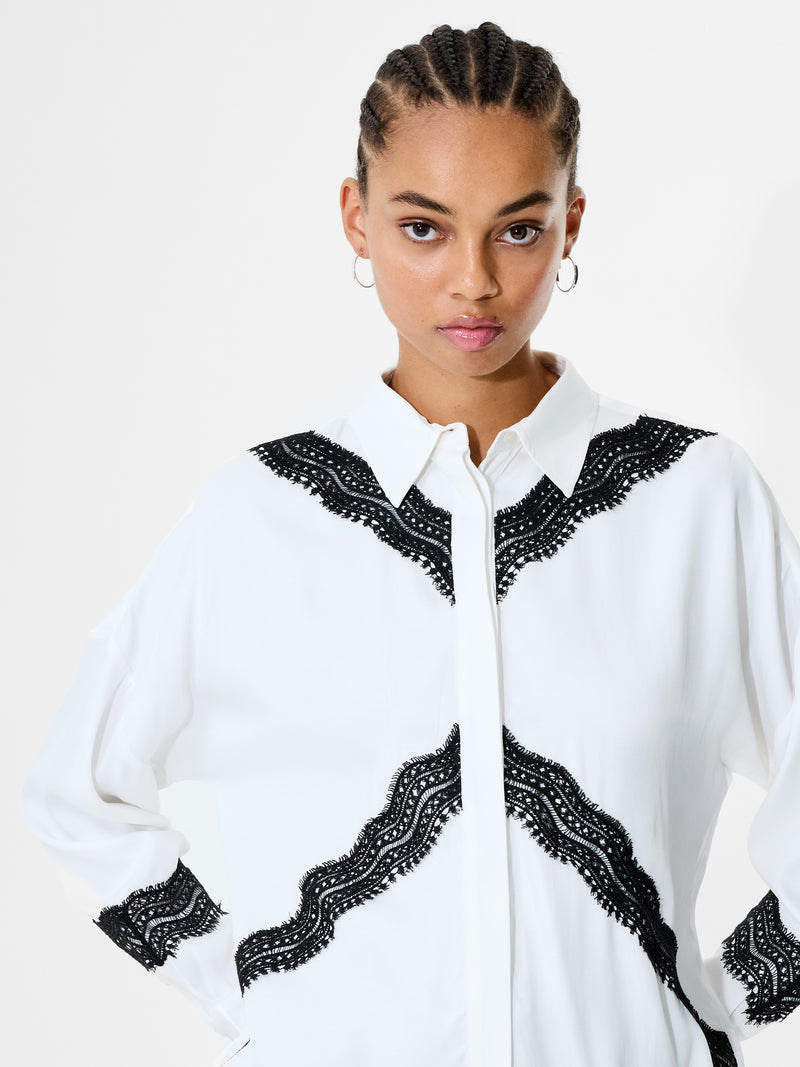 Candice Satin Lace Mix Long Sleeve Shirt