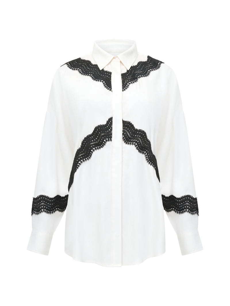 Candice Satin Lace Mix Long Sleeve Shirt
