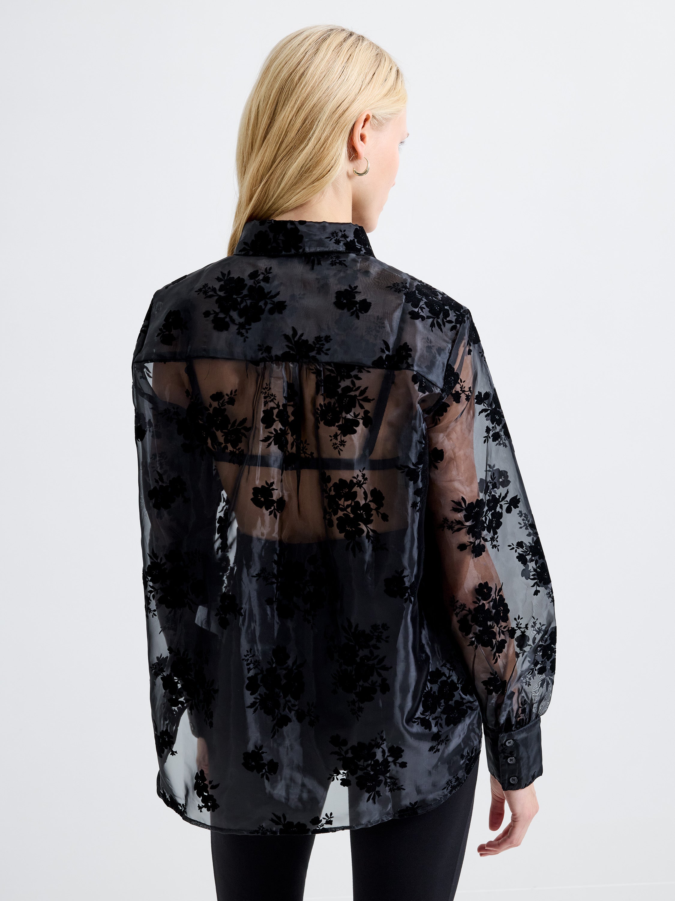 Mika Flocked Organza Floral Long Sleeve Shirt