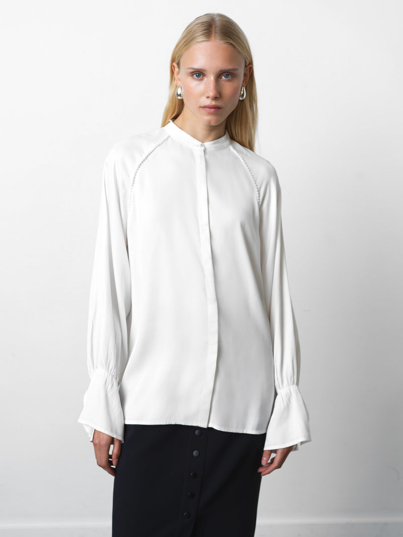 Candice Satin Pearl Trim Shirt