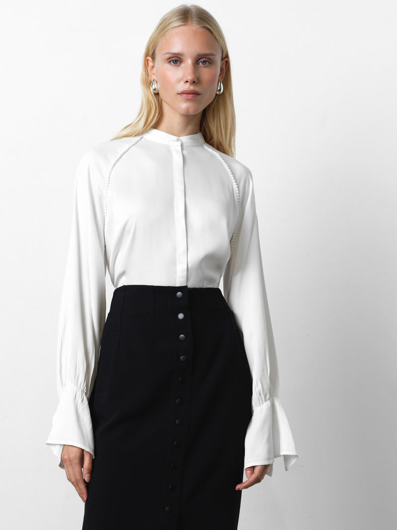 Candice Satin Pearl Trim Shirt