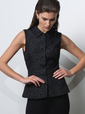 Yelena Jacquard Diamante Peplum Waistcoat Top