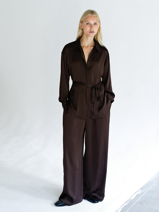 Bernadetta Satin Tie Belt Shirt