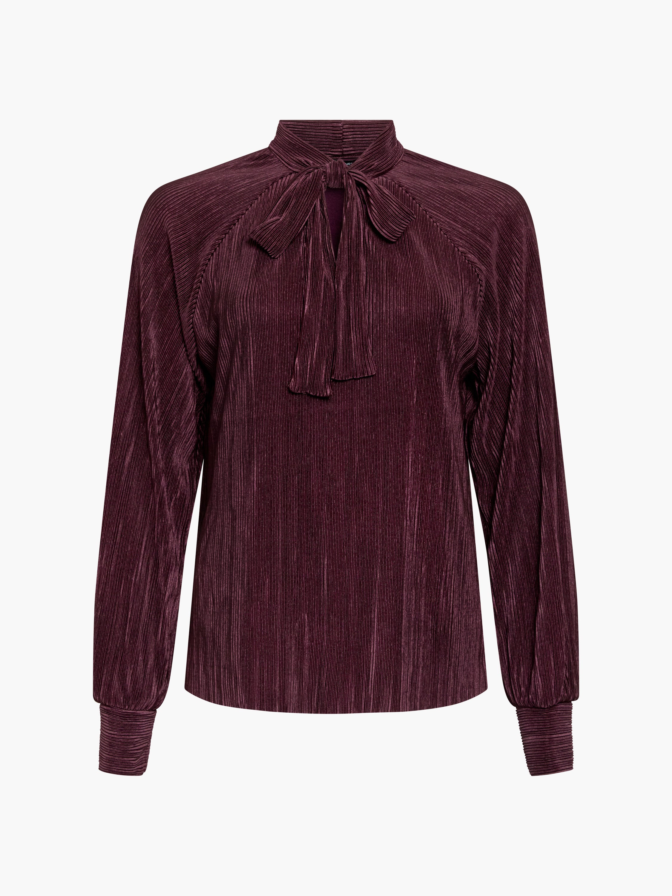 Rylah Plisse Long Sleeve Tie Neck Shirt Mulberry Purple | French