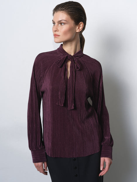 Rylah Plisse Long Sleeve Tie Neck Shirt