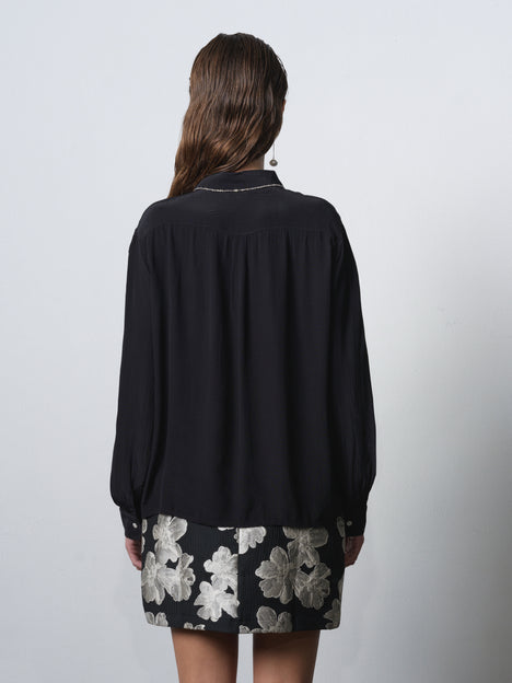 Lizzy Eco Crepe Diamante Collar Long Sleeve Shirt