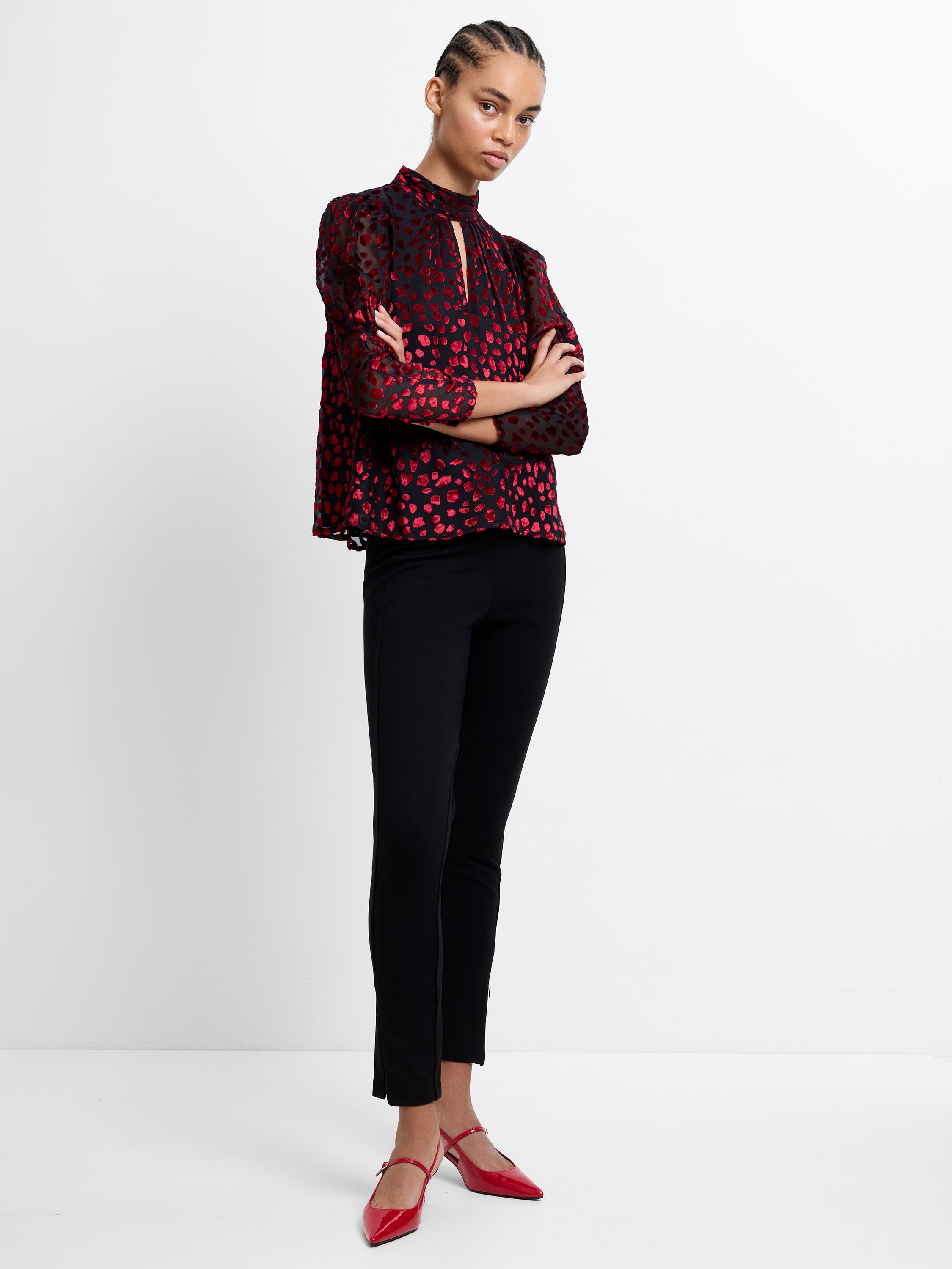 Devore Gathered Keyhole Top Blackout/Bkd Cherry | French Connection UK