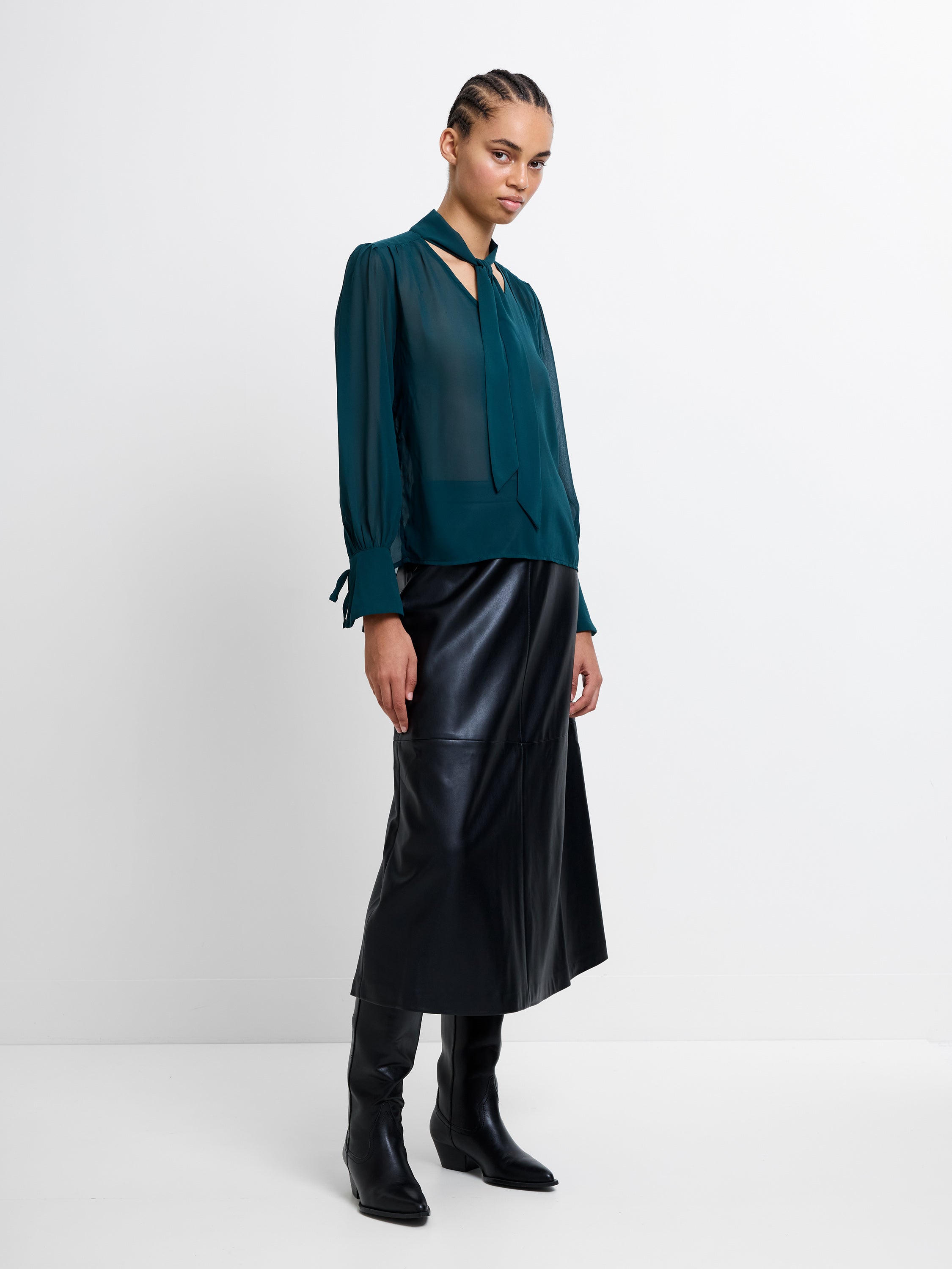 Georgette Long Sleeve Tie Neck Blouse