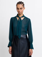 Georgette Long Sleeve Tie Neck Blouse