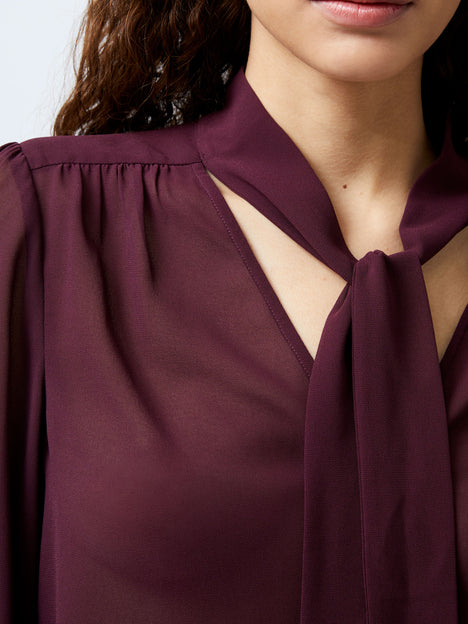 Georgette Long Sleeve Tie Neck Blouse