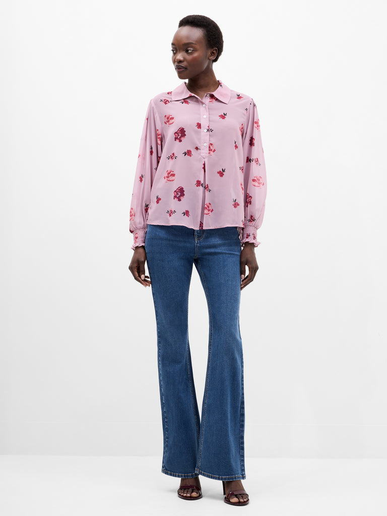 Ella Rose Georgette Long Sleeve Shirt Sweetpea Pink Floral Multi