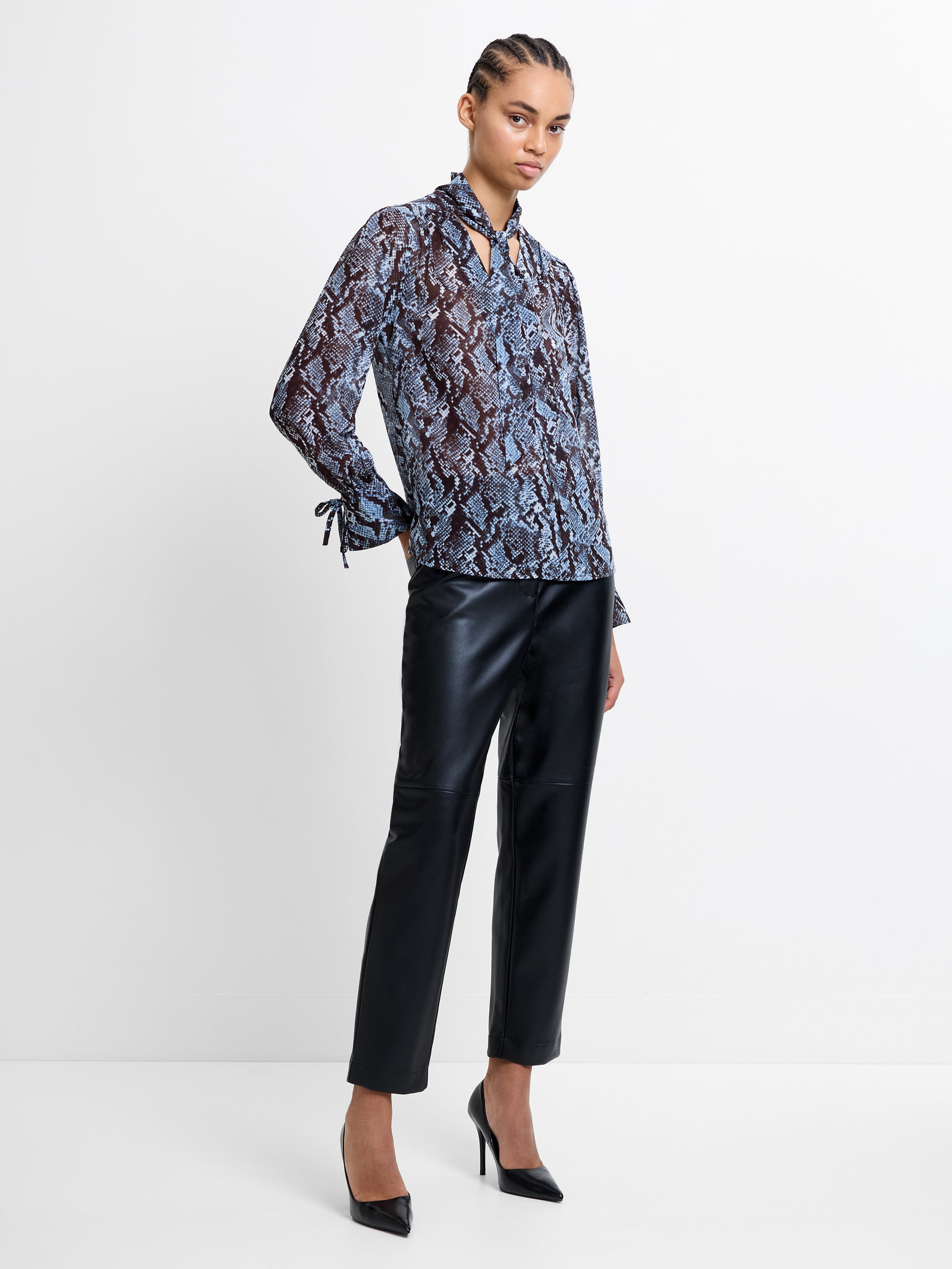 Snake Print Tie Neck Top